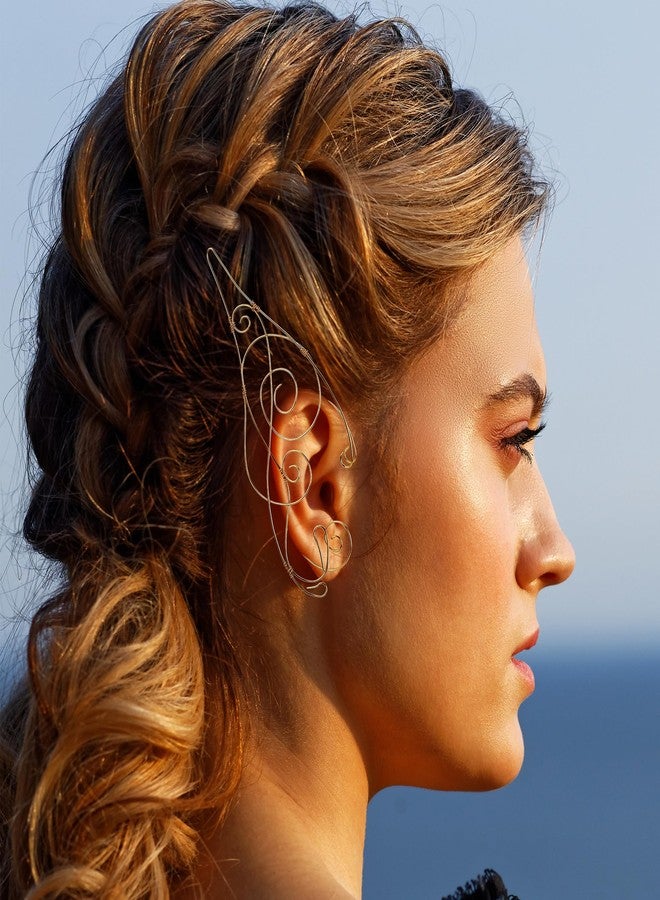 CoTeeZa Fairy Elf Ear Clamp - Medieval Golden Elf Cuff Renaissance Women's Costume Accessory Butterfly Shape Handmade Ear Clip for Cosplay Halloween Bride Wedding Photography - Image 2